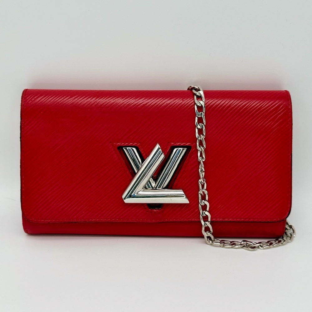 Louis Vuitton Twist Epi Leather Coquelicot Clutch Wallet with Chain